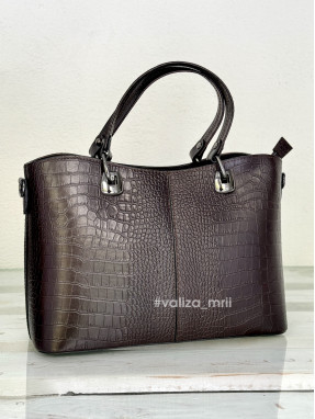 Вмістка сумка з натуральної шкіри з тисненням під кроко 01651_c  - шоколад