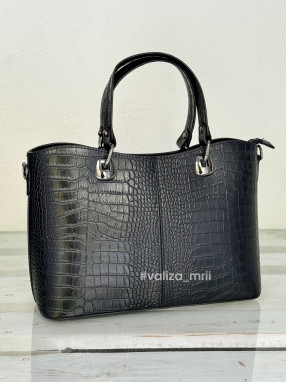 Вмістка сумка з натуральної шкіри з тисненням під кроко 01651_c  - чорний