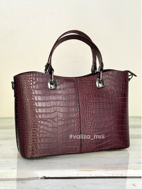 Вмістка сумка з натуральної шкіри з тисненням під кроко 01651_c  - бордо
