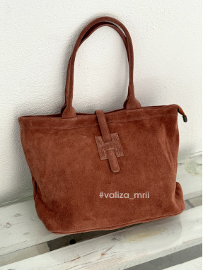 Жіноча сумка-шопер з натуральної замші Virginia Conti 03763 — теракот