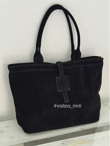 Жіноча сумка-шопер з натуральної замші Virginia Conti 03763 — чорний