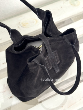 Жіноча сумка-шопер з натуральної замші Virginia Conti 03763 — чорний