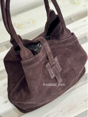 Жіноча сумка-шопер з натуральної замші Virginia Conti 03763 — шоколад