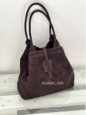 Жіноча сумка-шопер з натуральної замші Virginia Conti 03763 — шоколад