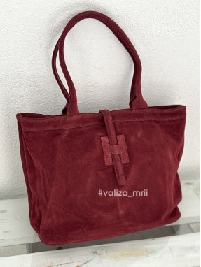 Жіноча сумка-шопер з натуральної замші Virginia Conti 03763 — винний