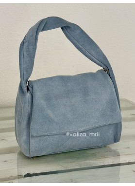 Сумка хобо з натуральної замші Італія - 03812 - блакитний