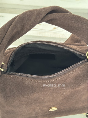 Сумка хобо из натуральной замши Италия - 03812 - шоколад