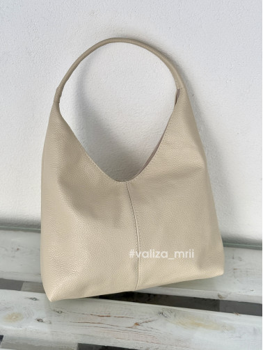 Сумка хобо шкіряна Італія - 03818 - бежевий