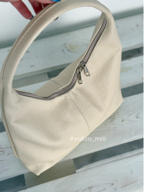 Сумка хобо шкіряна Італія - 03818 - бежевий