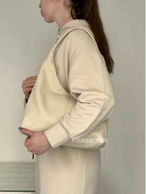 Сумка хобо шкіряна Італія - 03818 - бежевий