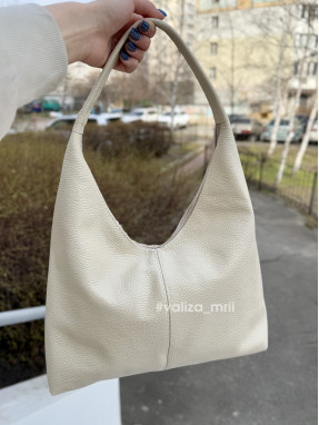 Сумка хобо шкіряна Італія - 03818 - бежевий
