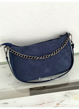 Сумка-багет з натуральної замші Італія 03827 - темно-синій