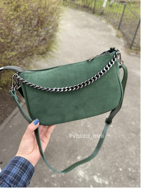 Сумка-багет з натуральної замші Італія 03827 - зелений