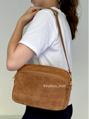 Сумка крос-боді з натуральної замші 03832 - темно-рудий