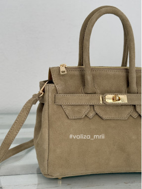 Сумка вмістка натуральна замша Італія 04026 - світлий тауп