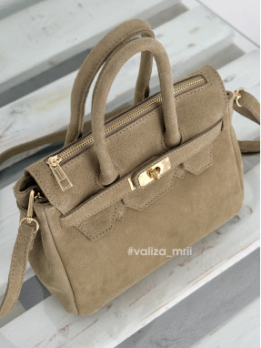 Сумка вмістка натуральна замша Італія 04026 - світлий тауп