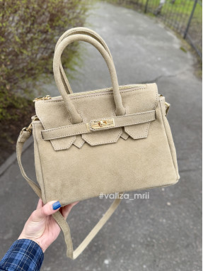 Сумка вмістка натуральна замша Італія 04026 - світлий тауп