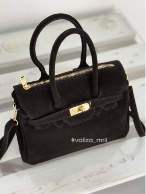 Сумка вмістка натуральна замша Італія 04026 - чорний