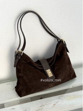 Сумка из натуральной замши Италия - 04034 - шоколад