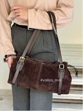 Жіноча сумка-шопер з натуральної замші Virginia Conti 04161 — шоколад