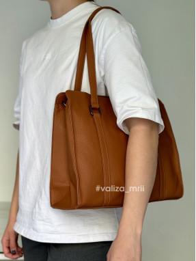 Сумка-шоппер на 2 отделения 1426 из экокожи - рыжий