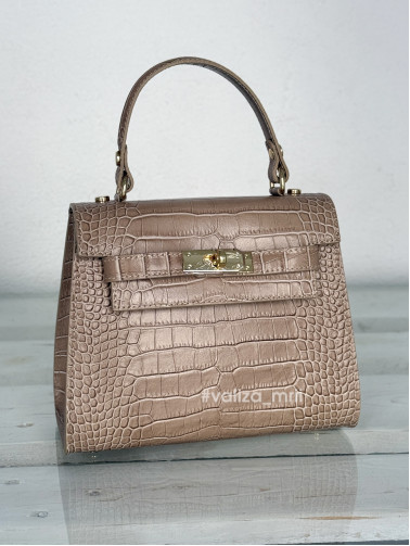 Жіноча сумка з тисненням під крокодила Італія 02733_C - світлий тауп