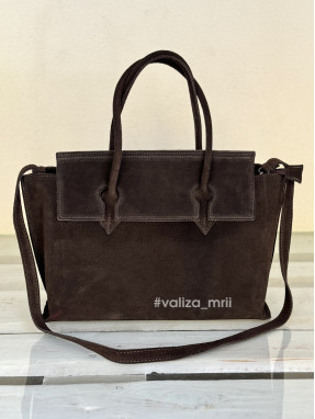 Сумка тоут натуральна замша Італія 03825 - шоколад