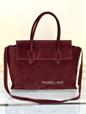 Сумка тоут натуральна замша Італія 03825 - бордо