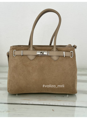 Класична сумка натуральна замша Італія 03826 - світлий тауп