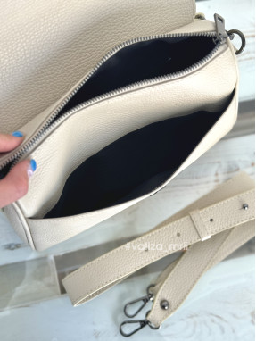 Сумка кросс-боди кожаная Италия - 03834 - бежевый