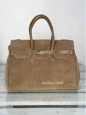 Сумка вмістка натуральна замша Італія 04039 - світлий тауп