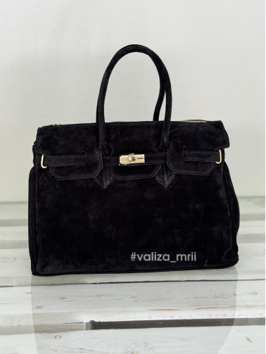 Сумка вмістка натуральна замша Італія 04039 - чорний