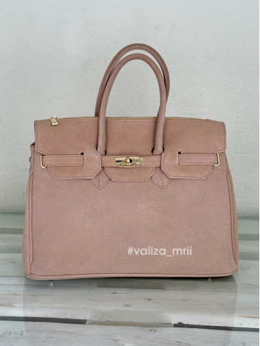 Сумка вместительная натуральная замша Италия 04039 - пудра