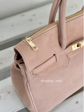 Сумка вместительная натуральная замша Италия 04039 - пудра