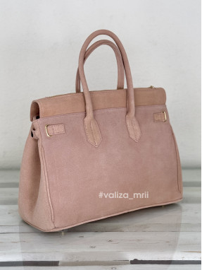 Сумка вместительная натуральная замша Италия 04039 - пудра