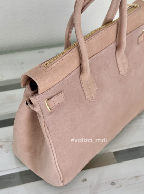 Сумка вместительная натуральная замша Италия 04039 - пудра