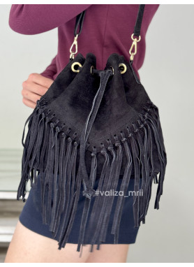 Сумка-мішок із замші з бахромою Bella Bertucci 1896 - чорний
