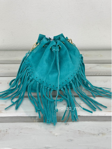 Сумка-мішок із замші з бахромою Bella Bertucci 1896 - бірюзовий