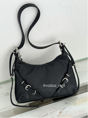 Сумка кожаная с пряжками Bella Bertucci 8106 - черный