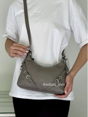 Сумка кожаная с пряжками Bella Bertucci 8106 - серо-бежевый