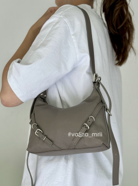 Сумка кожаная с пряжками Bella Bertucci 8106 - серо-бежевый