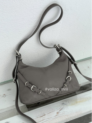 Сумка кожаная с пряжками Bella Bertucci 8106 - серо-бежевый