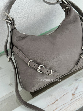 Сумка кожаная с пряжками Bella Bertucci 8106 - серо-бежевый