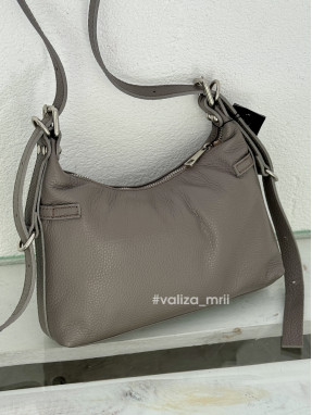 Сумка кожаная с пряжками Bella Bertucci 8106 - серо-бежевый