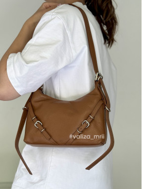 Сумка кожаная с пряжками Bella Bertucci 8106 - рыжий