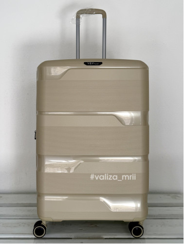 Валіза з поліпропілену - великий розмір - V&V Travel 8023 - шампань
