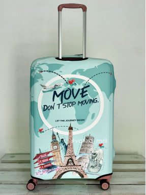 Плотный чехол на чемодан - большой размер - "Города - мятные"