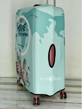 Плотный чехол на чемодан - большой размер - "Города - мятные"