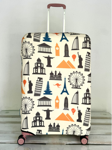 Плотный чехол на чемодан - большой размер - "Города - бежевые"