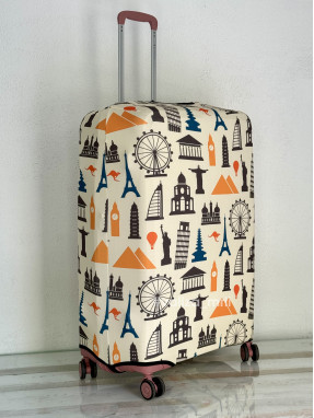 Плотный чехол на чемодан - большой размер - "Города - бежевые"